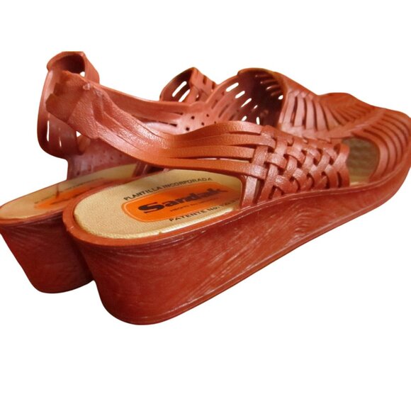MEXICAN SANDALS Sz 7.5 NEW NIB True Vtg 70s Womens BROWN RUBBER Strappy SANDAK - Picture 3 of 6